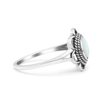 Flower Thumb Ring Round Statement Fashion Lab Created White Opal Oxidized Band Solid 925 Sterling Silver